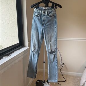 Zara Light Blue Distressed flare Leg Jeans with slits